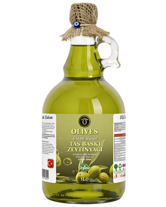 2025_2026 Domat memecik Erken Hasat 486 polifenol Premium soğuk sıkım Zeytinyağı 1 Lt. Cam Şişe