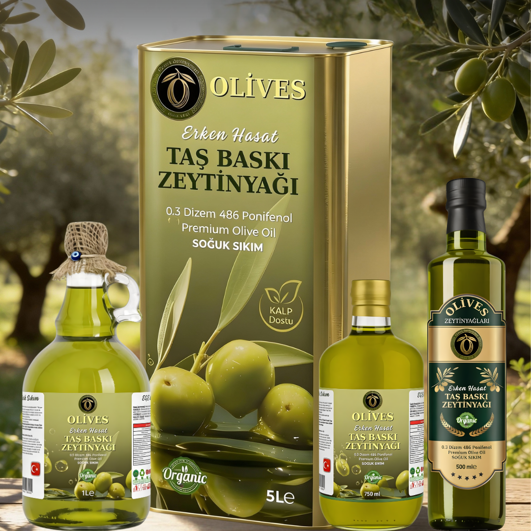 Olives Zeytinyağları organik erken hasat zeytinyağı cam şişe ve teneke kutu, natürel ortam