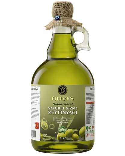 2025_2026 Naturel Soğuk Sıkım 0.5 Dizem 421 penefenol Olgun Hasat Premium Zeytinyağı 1 Lt. Cam Şişe