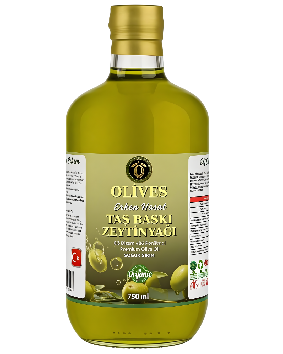 2025_ 2026 Domat memecik 486 polifenol Erken Hasat Premium soğuk sıkım Zeytinyağı 750 Ml. Cam Şişe