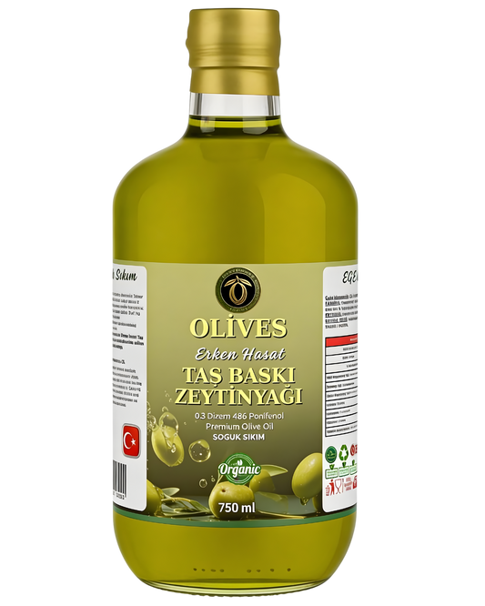 2025_ 2026 Domat memecik 486 polifenol Erken Hasat Premium soğuk sıkım Zeytinyağı 750 Ml. Cam Şişe