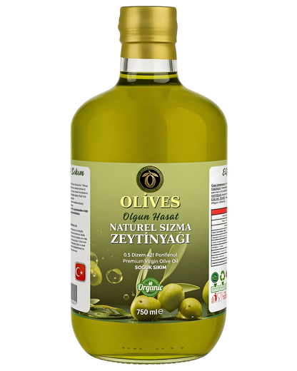 2025_2026 Kasım Ayı Naturel Soğuk Sıkım Olgun Hasat Premium Zeytinyağı 750 Ml. Cam Şişe