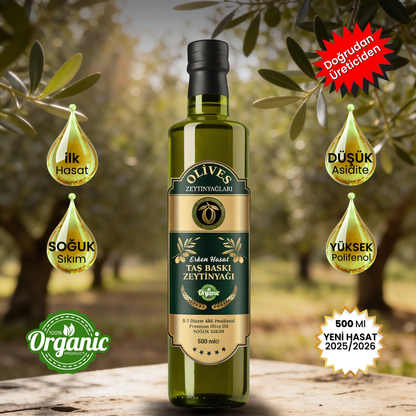Yeni Hasat Soğuk Sıkım Taş Baskı Premium Zeytinyağı 500 Ml. Cam Şişe