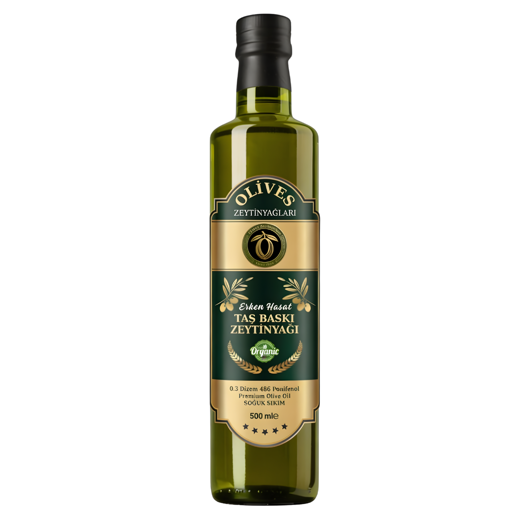 Yeni Hasat Soğuk Sıkım Taş Baskı Premium Zeytinyağı 500 Ml. Cam Şişe