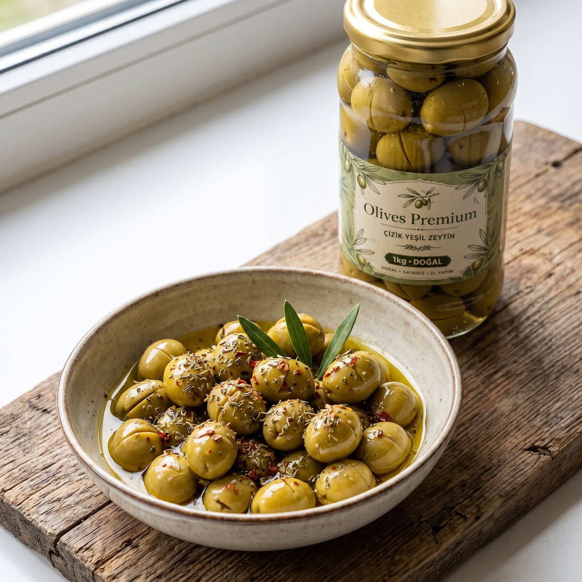 Çizik Yeşil Zeytin 1 kg — Olives Premium (sofrada)