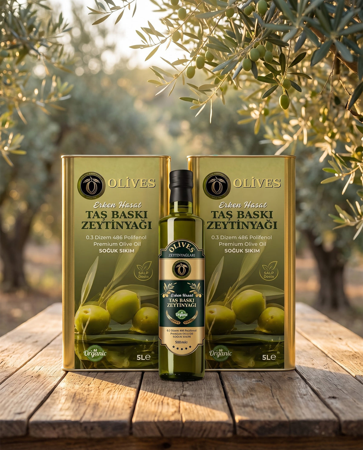 Erken Hasat Taş Baskı Zeytinyağı 10 L (2 × 5 L Teneke) + 500 ml Hediye — Olives Premium (yaşam)