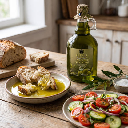 Erken Hasat Taş Baskı Zeytinyağı 1 L Kulplu Cam Galon — Olives Premium (sofrada)