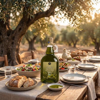 Erken Hasat Taş Baskı Zeytinyağı 1 L Kulplu Cam Galon — Olives Premium (Ege sofrası)