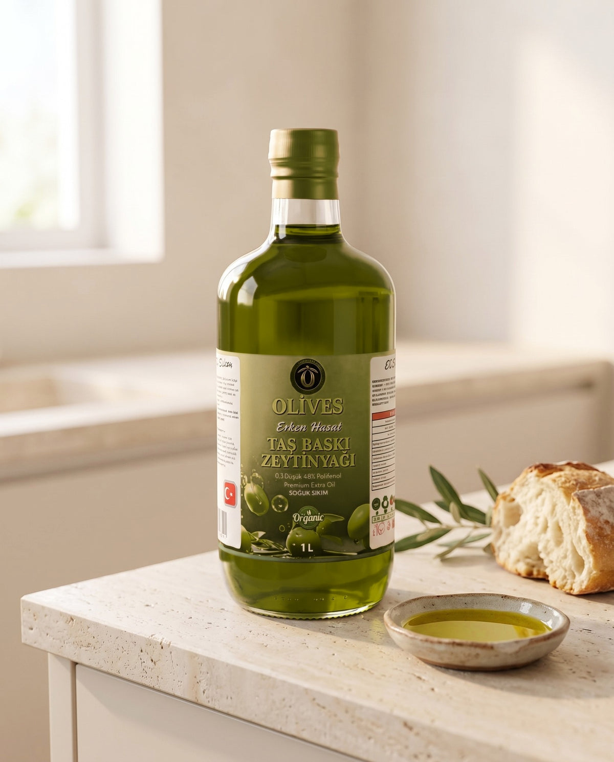 Erken Hasat Taş Baskı Zeytinyağı 1 L Cam Şişe — Olives Premium (yaşam)