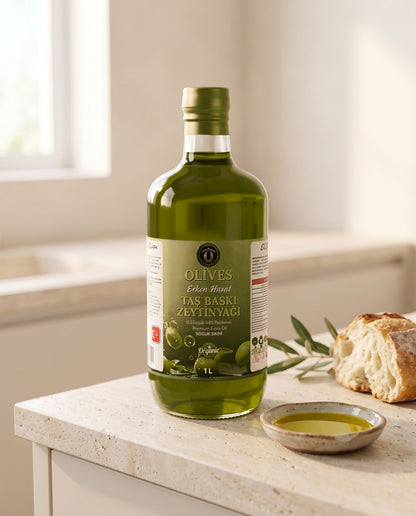 Erken Hasat Taş Baskı Zeytinyağı 1 L Cam Şişe — Olives Premium (yaşam)