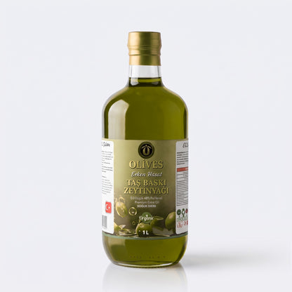 Erken Hasat Taş Baskı Zeytinyağı 1 L Cam Şişe — Olives Premium (stüdyo)