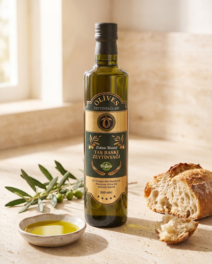 Erken Hasat Taş Baskı Zeytinyağı 500 ml Cam Şişe — Olives Premium (yaşam)