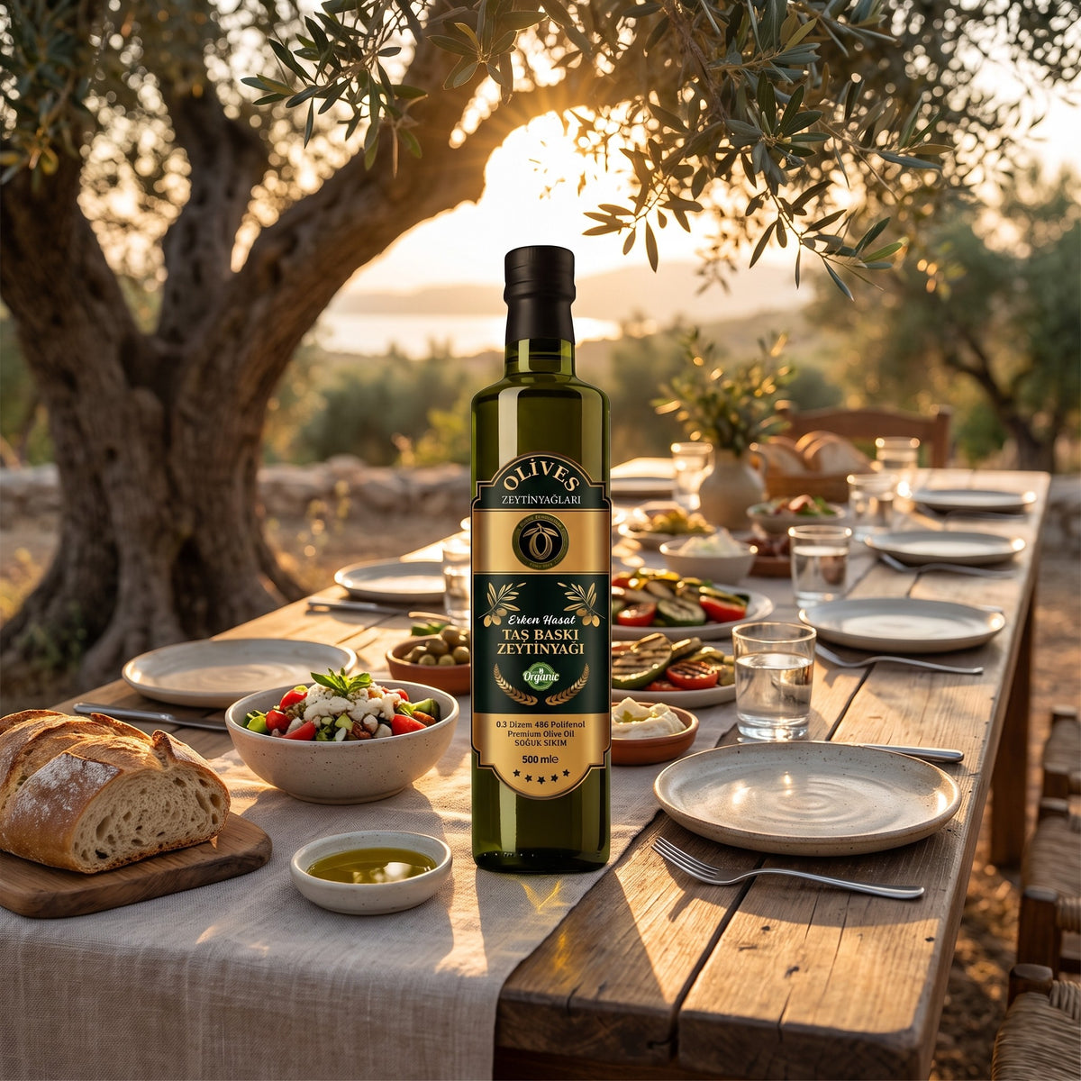 Erken Hasat Taş Baskı Zeytinyağı 500 ml Cam Şişe — Olives Premium (Ege sofrası)