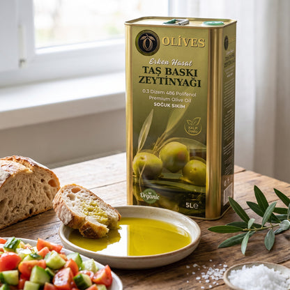 Erken Hasat Taş Baskı Zeytinyağı 5 L Teneke — Olives Premium (sofrada)
