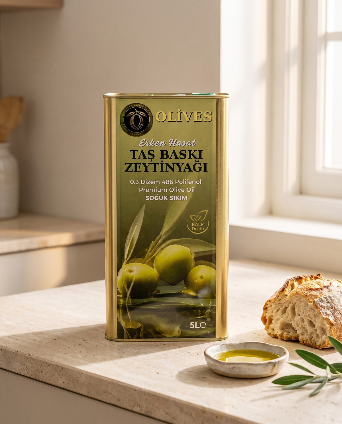 Erken Hasat Taş Baskı Zeytinyağı 5 L Teneke — Olives Premium (yaşam)