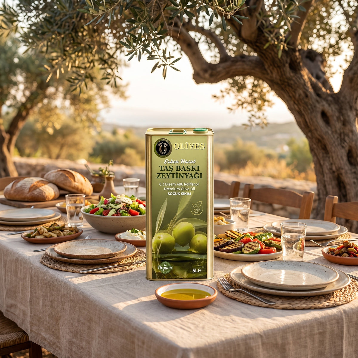 Erken Hasat Taş Baskı Zeytinyağı 5 L Teneke — Olives Premium (Ege sofrası)