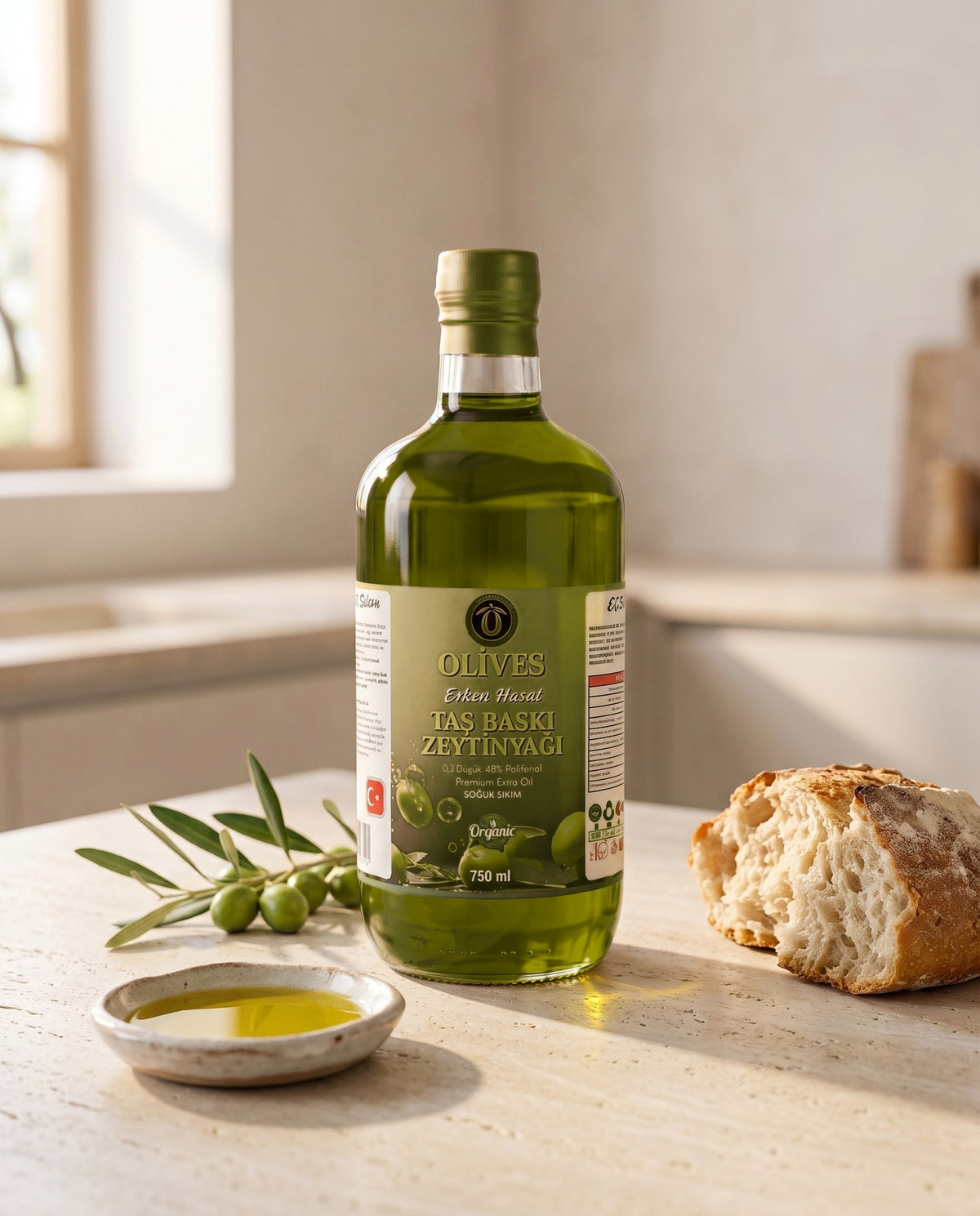 Erken Hasat Taş Baskı Zeytinyağı 750 ml Cam Şişe — Olives Premium (yaşam)