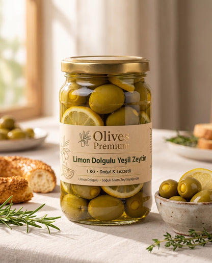 Limon Dolgulu Yeşil Zeytin 1 kg — Olives Premium (yaşam)