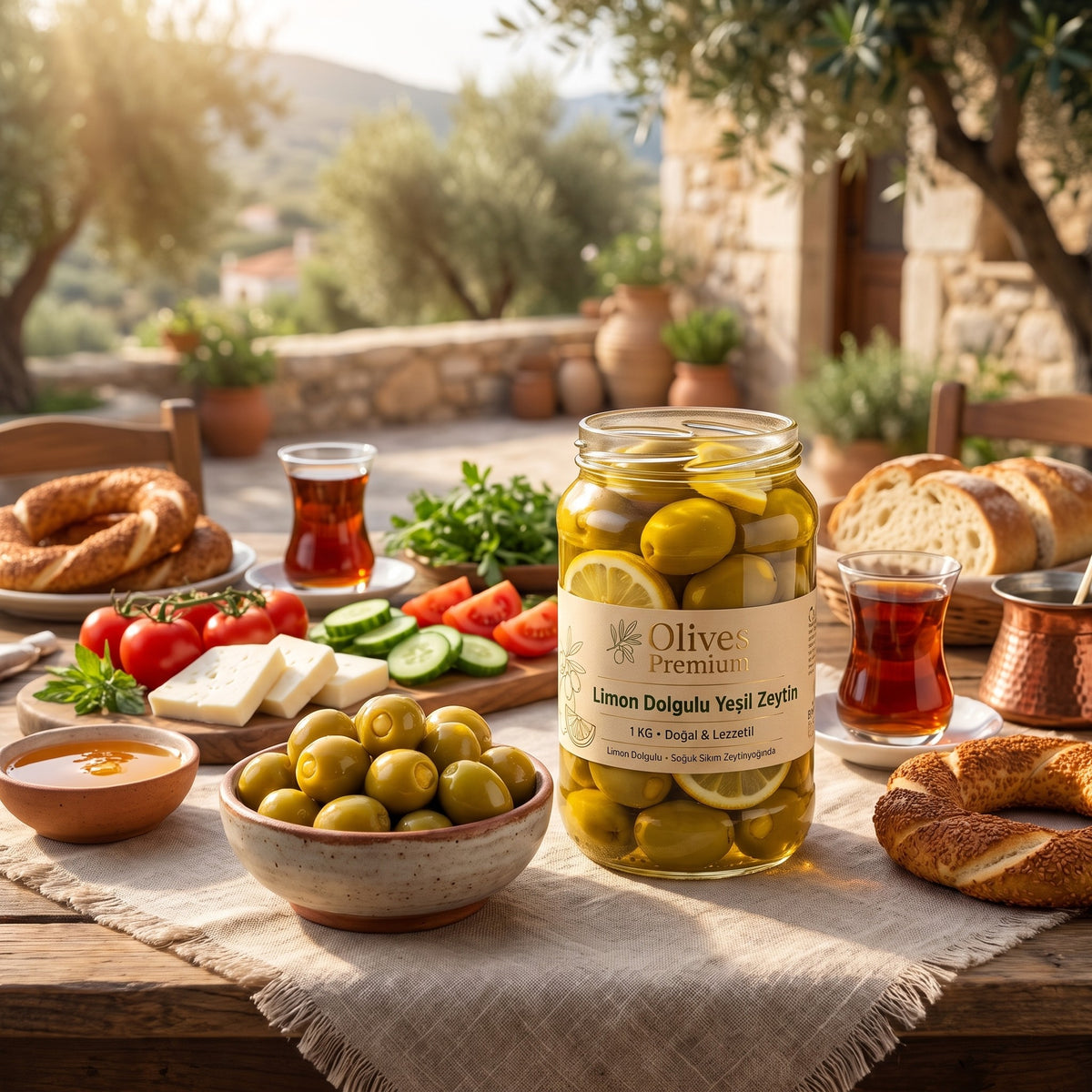 Limon Dolgulu Yeşil Zeytin 1 kg — Olives Premium (Ege sofrası)