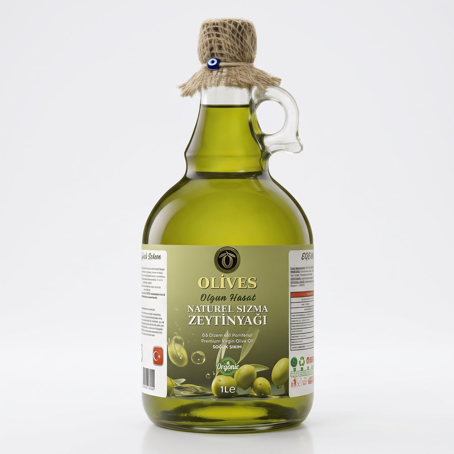 Olgun Hasat Natürel Sızma Zeytinyağı 1 L Kulplu Cam Galon — Olives Premium (stüdyo)
