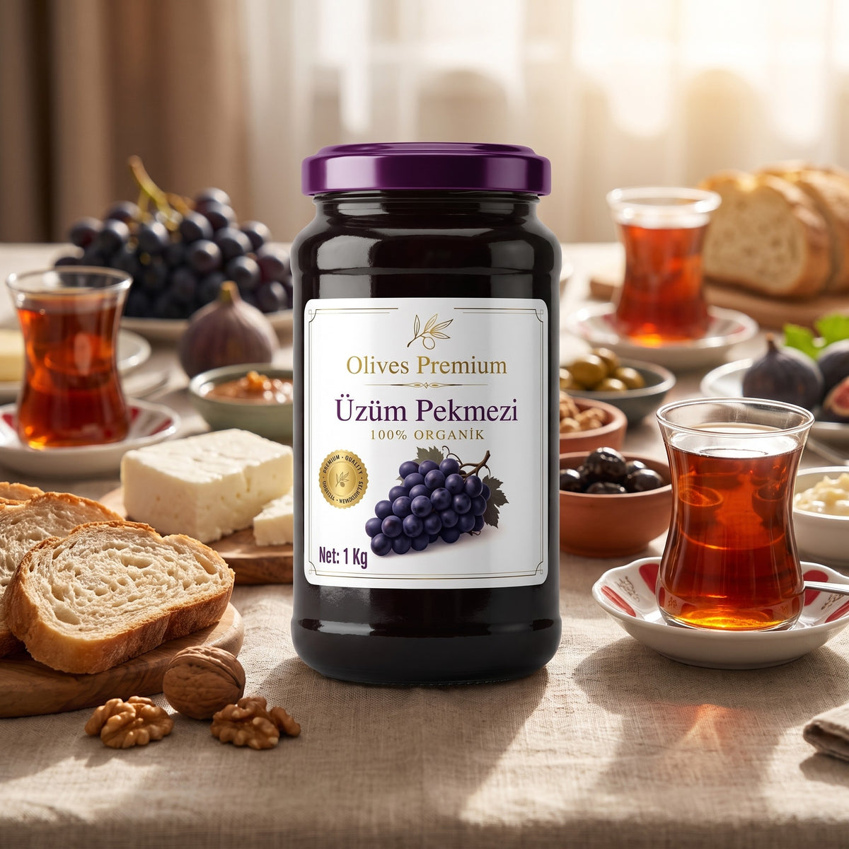 Şekersiz Kara Üzüm Pekmezi 1 kg — Olives Premium (Ege sofrası)