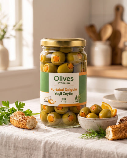 Portakal Dolgulu Yeşil Zeytin 1 kg — Olives Premium (yaşam)