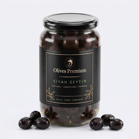 Edremit Siyah Sele Zeytin 1 kg — Olives Premium (stüdyo)