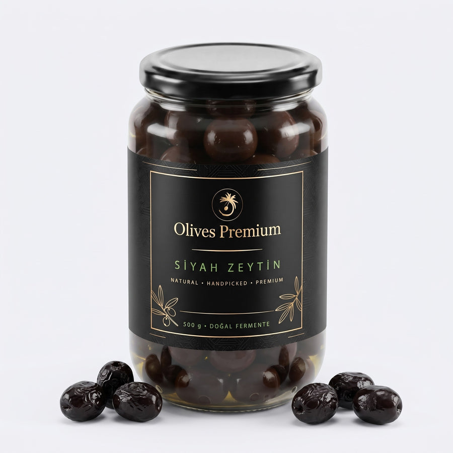 Edremit Siyah Sele Zeytin 1 kg — Olives Premium (stüdyo)