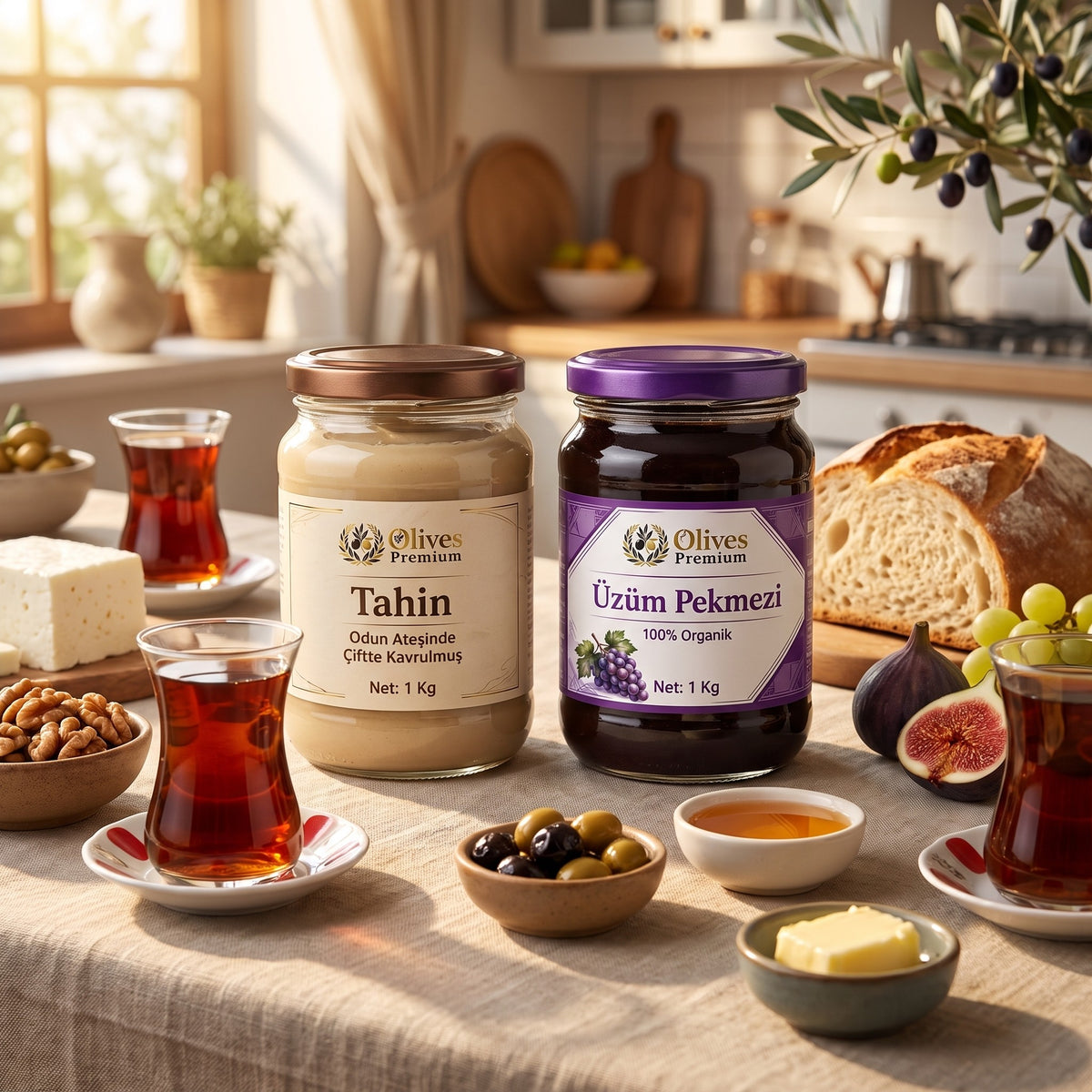 Tahin + Pekmez Kahvaltı İkilisi (2 × 1 kg) — Olives Premium (Ege sofrası)
