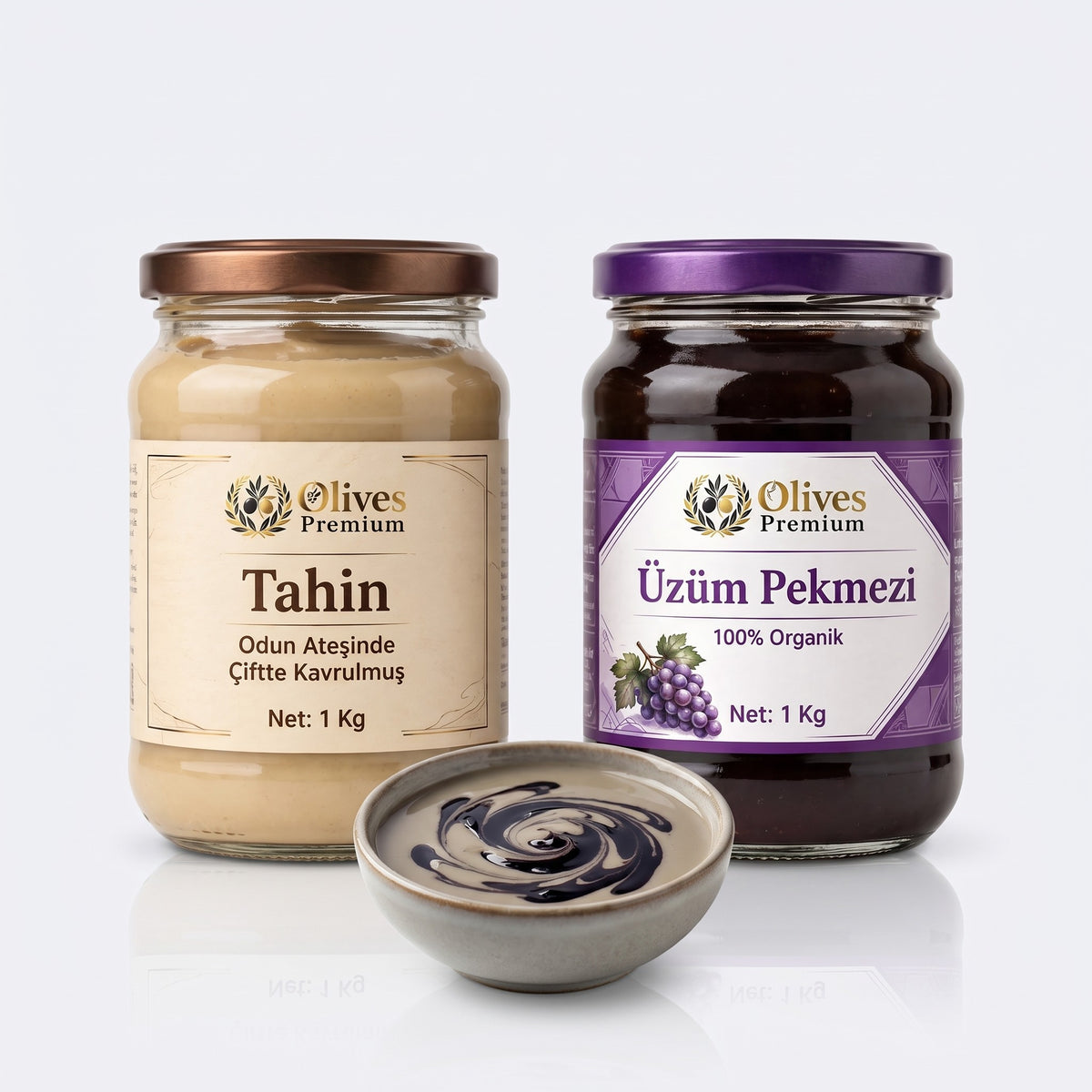 Tahin + Pekmez Kahvaltı İkilisi (2 × 1 kg) — Olives Premium (stüdyo)