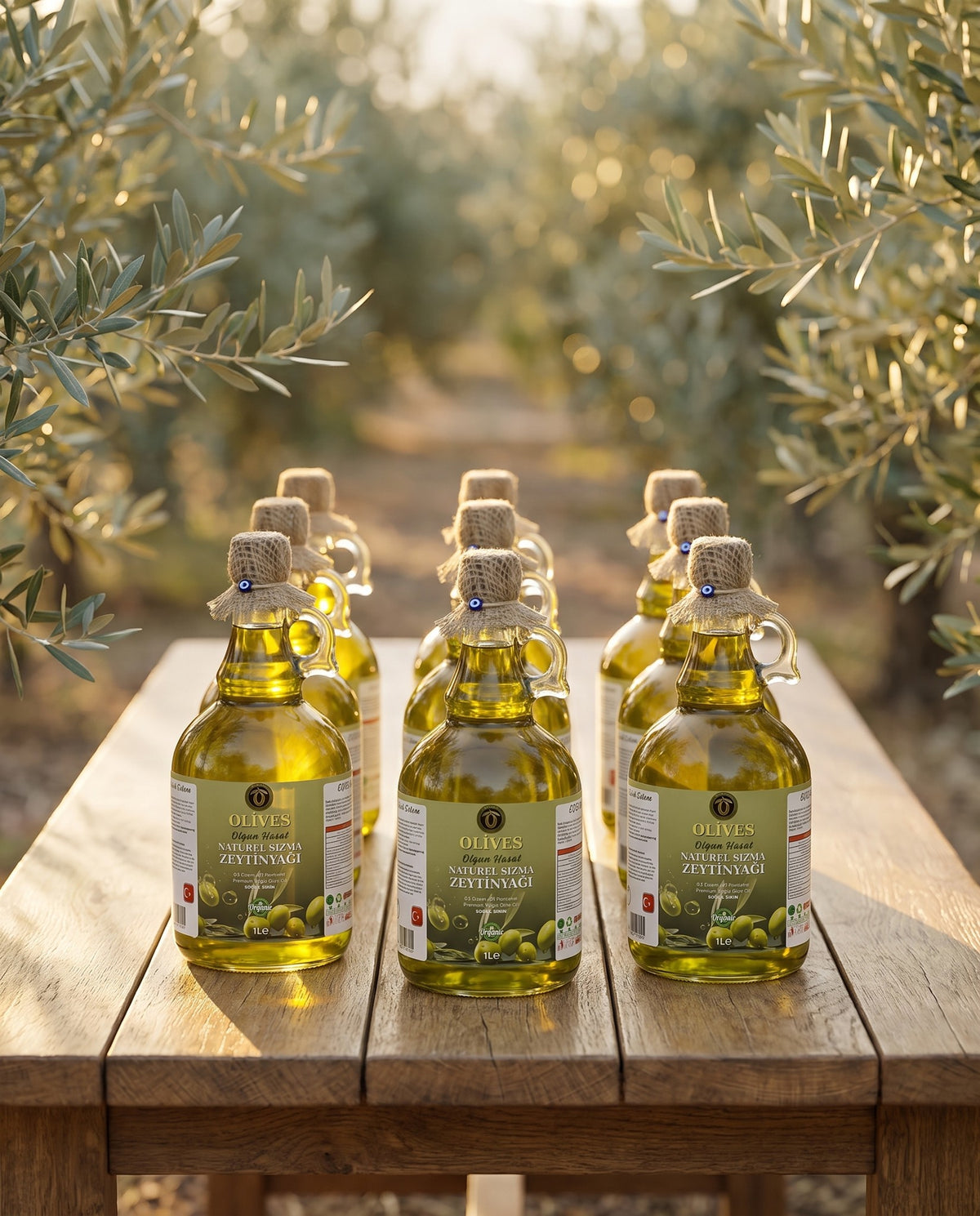 Tirilye Olgun Hasat Zeytinyağı 9 × 1 L Kulplu Cam Galon — Olives Premium (yaşam)