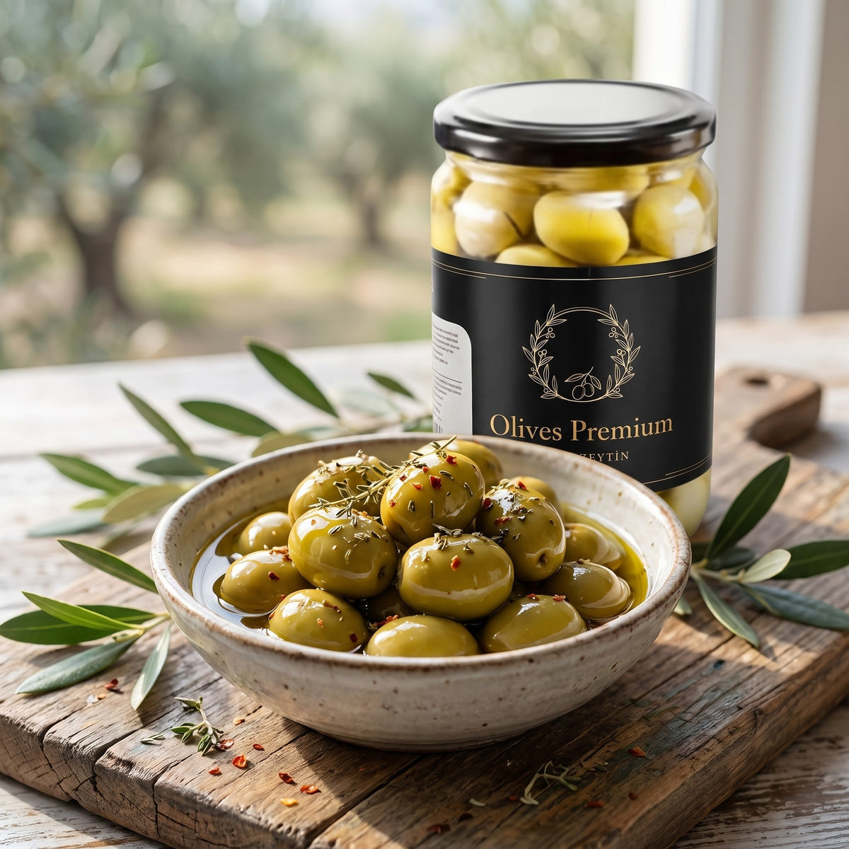 Doğal Yeşil Zeytin 1 kg — Olives Premium (sofrada)